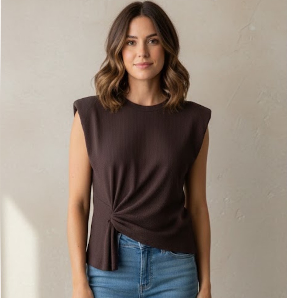 Astr Brown Sleeveless Muscle Tee with Side Twist